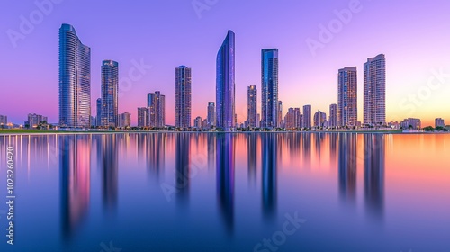 Yekaterinburg cityscape and Urals at dusk