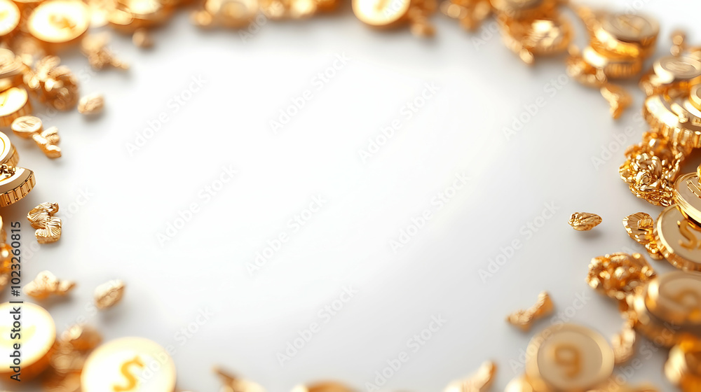 3D Iconic Border Frame with Financial Symbols for Dhanteras - Vibrant Colors & Glossy Textures - Pan Across Ample Copy Space on Isolated White Background for Prosperity Theme 3D Iconic Border Frame with Financial Symbols for Dhanteras - Vibrant Colors & Glossy Textures - Pan Across Ample Copy Space on Isolated White Background for Prosperity Theme
