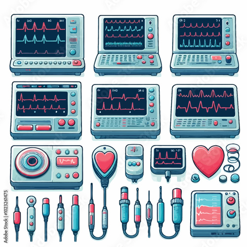 ECG (Electrocardiogram) Machine set vector illustration