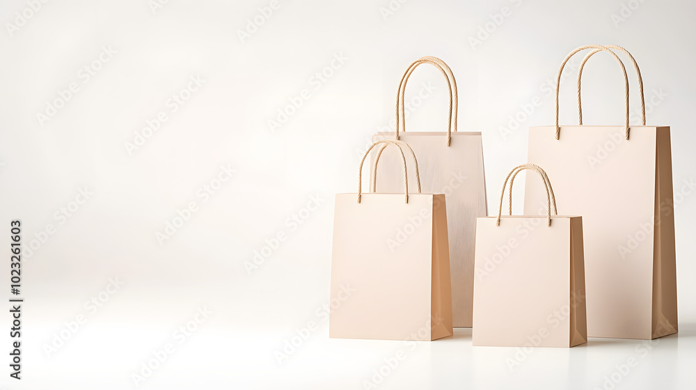 Paper shopping bags shown from various angles, ideal for e-commerce. Paper shopping bags shown from various angles, ideal for e-commerce.