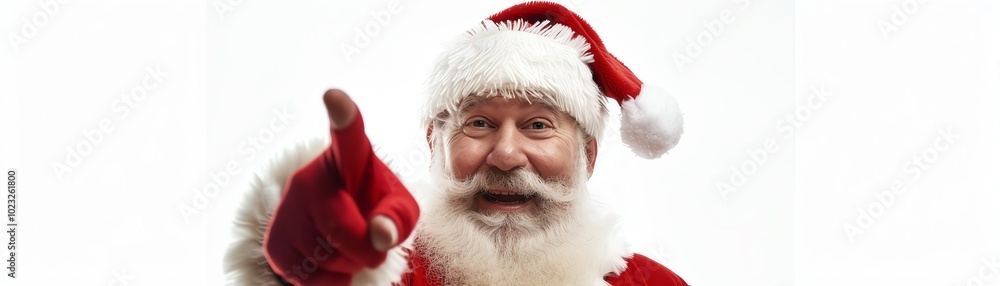 Santa Claus points his finger, smiling mischievously. Santa Claus points his finger, smiling mischievously.