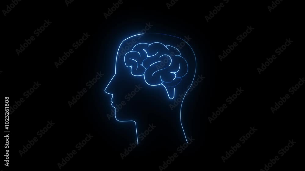 Abstract circuit brain neon animation on black background Abstract circuit brain neon animation on black background