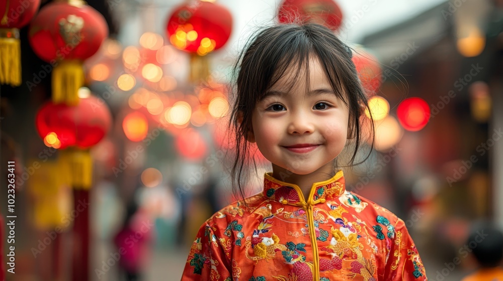 closeup of Chinese children celebrating new year in the street festival . ai generated closeup of Chinese children celebrating new year in the street festival . ai generated