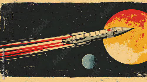 Wallpaper Mural Vintage Space Rocket Illustration with Grunge Background, Retro Spacecraft Illustration, Vintage Rocket Design Torontodigital.ca