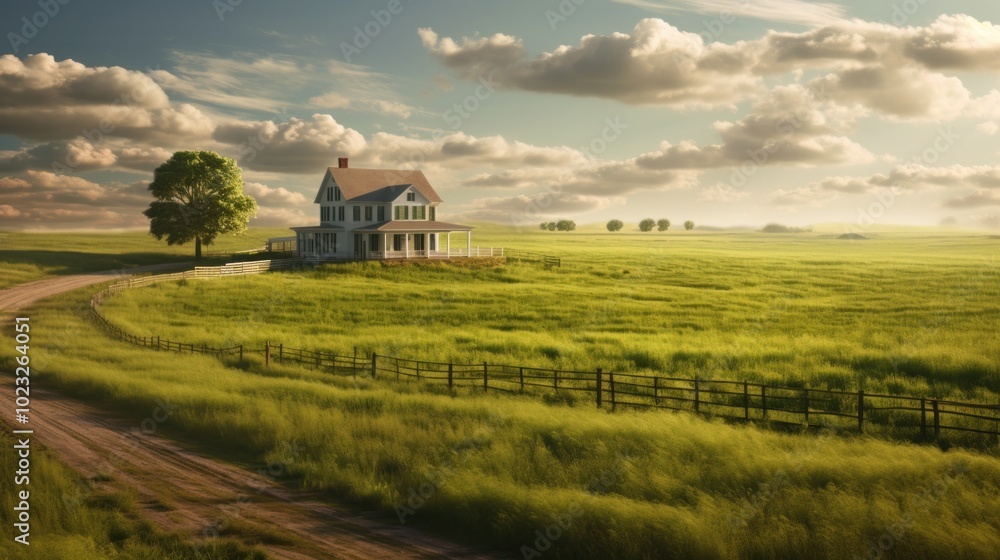 White Farmhouse in a Green Field White Farmhouse in a Green Field