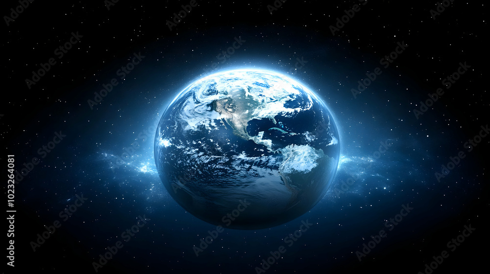 A Realistic Depiction of Earth Glowing in the Vastness of Space Surrounded by a Scattered Field of Stars A Realistic Depiction of Earth Glowing in the Vastness of Space Surrounded by a Scattered Field of Stars