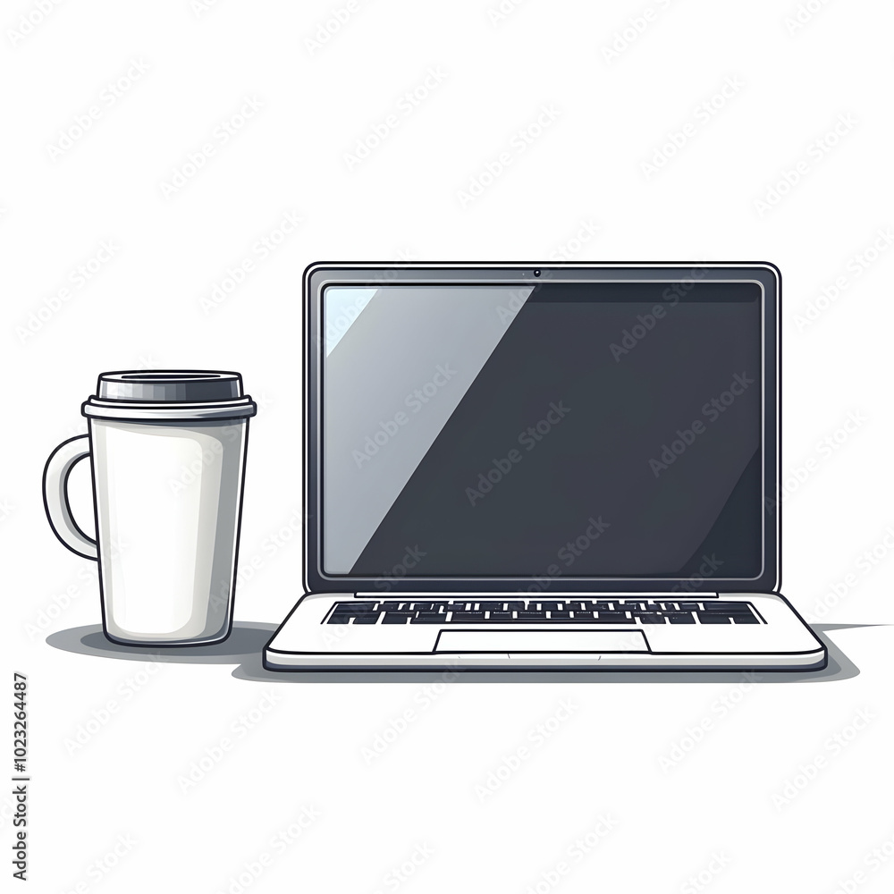 Vector Image of a Sleek Laptop and Coffee Mug Isolated on White Background - Perfect for Home Office Productivity Illustrations | Adobe Stock Vector Image of a Sleek Laptop and Coffee Mug Isolated on White Background - Perfect for Home Office Productivity Illustrations | Adobe Stock