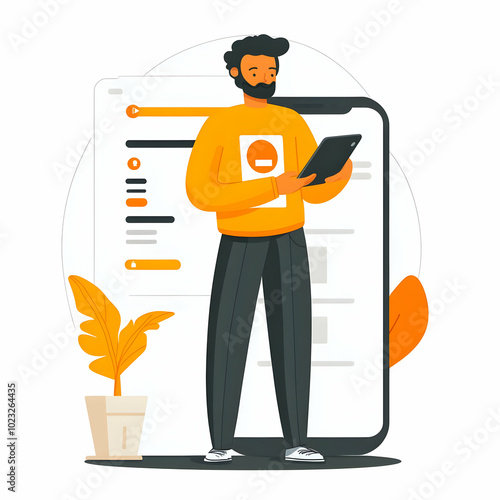 Person Checking Credit Score on Phone: Flat Vector Illustration of Mobile Finance App for Credit Management and Personal Finance Concepts - Clean Background with Space for Text or Graphics