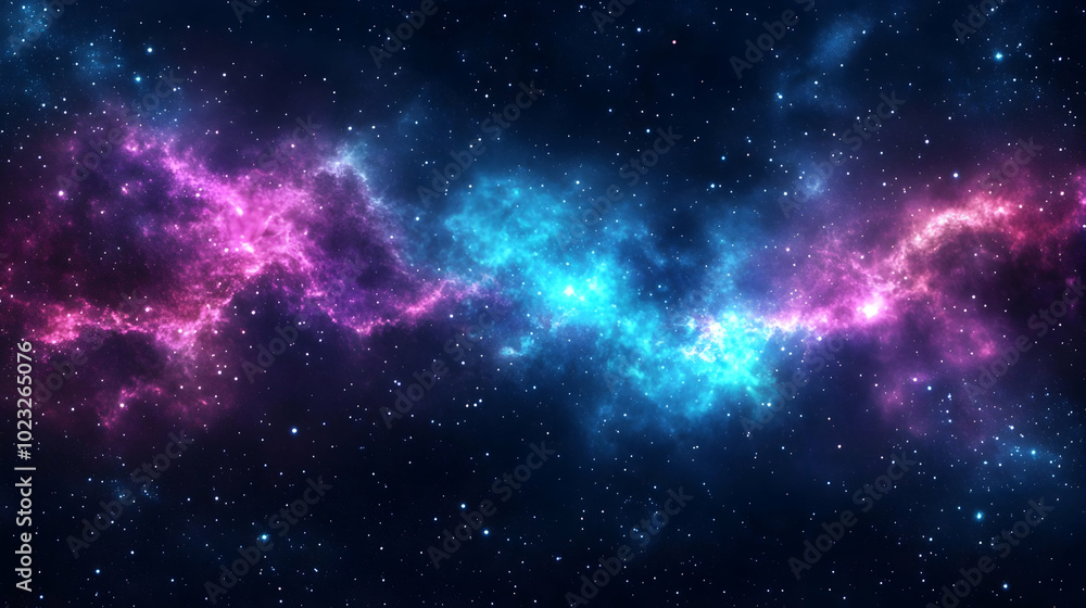 A Cosmic Dance of Pink and Blue Nebulae Across a Starry Night Sky A Cosmic Dance of Pink and Blue Nebulae Across a Starry Night Sky