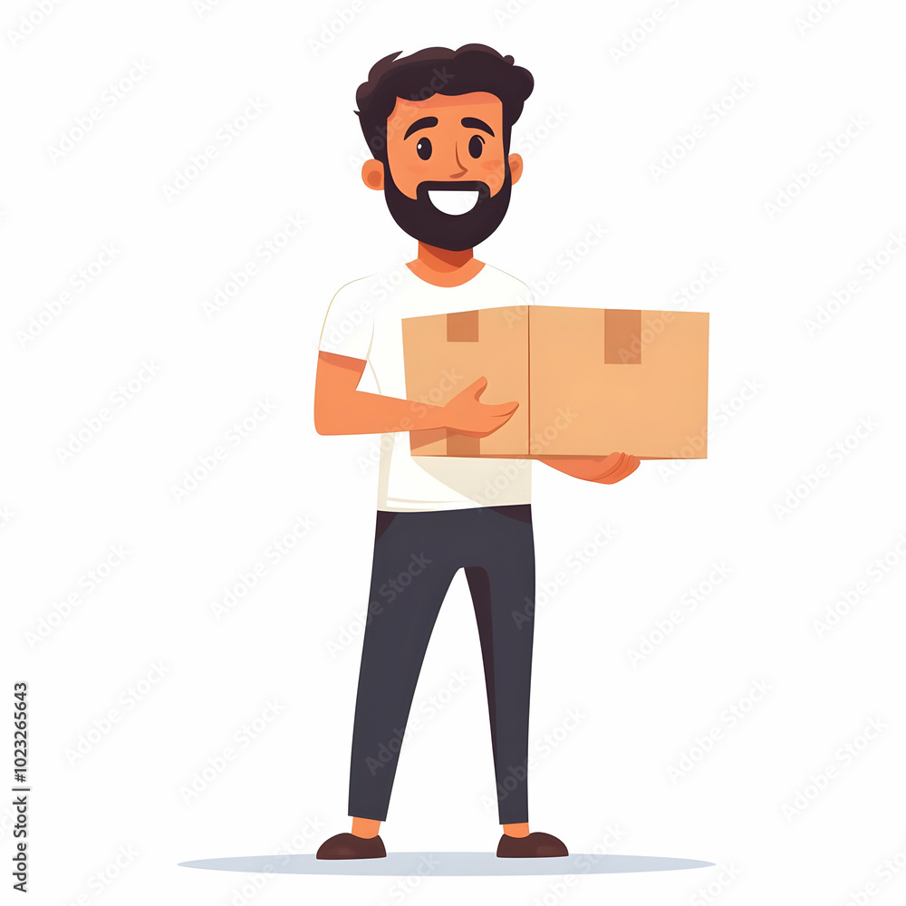 Friendly Delivery Person Holding Box with Bright Smile Against Clean Background Symbolizing Efficient Customer Service Experience Friendly Delivery Person Holding Box with Bright Smile Against Clean Background Symbolizing Efficient Customer Service Experience