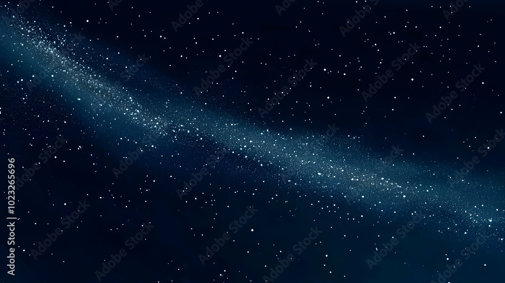 Obraz premium A Digital Illustration of a Night Sky with a Milky Way Galaxy, Depicting a Dark Blue Background with Scattered White Stars