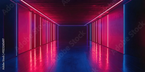 Cyberclub Entrance: Vibrant Neon Lights and Futuristic Interior photo