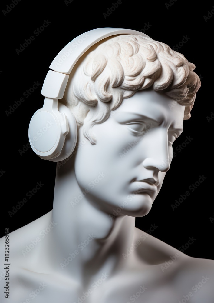 Man statue wearing headphone headphones sculpture representation. Man statue wearing headphone headphones sculpture representation.