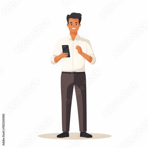 Friendly Support Assistance: Person Holding Phone, Symbolizing Responsive Customer Service with Blank Background for Text and Graphics