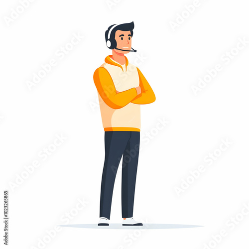 Person with Headset Providing Efficient Service Delivery Concept on a Minimalistic Background for Communication and Support Graphics