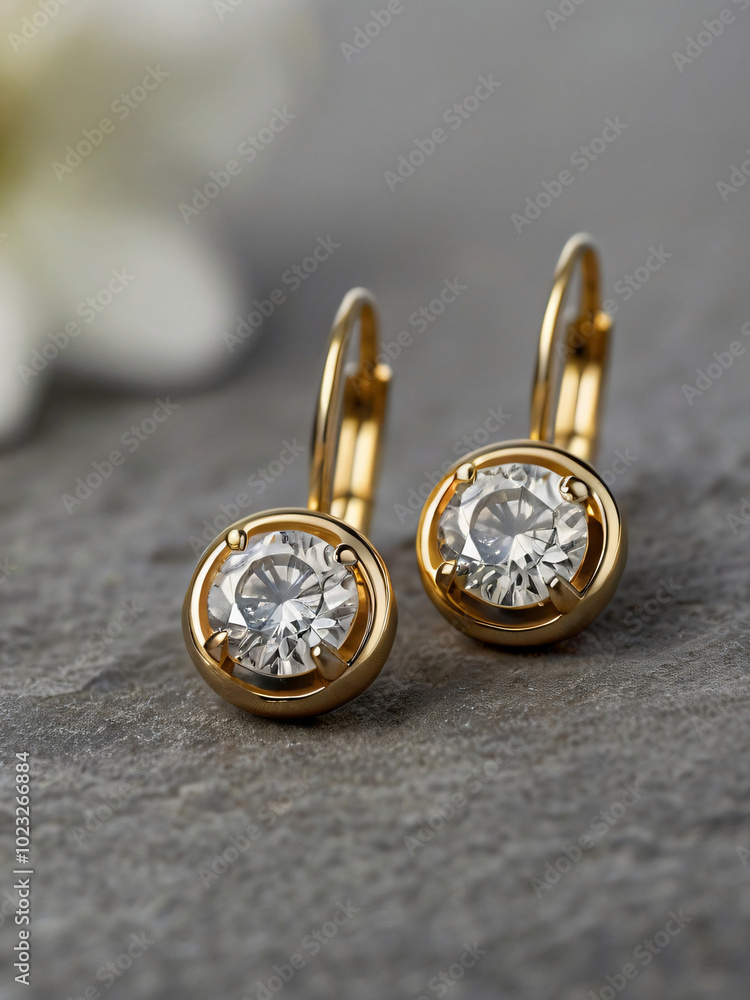 a pair of elegant gold earrings adorned with round-cut diamonds. a pair of elegant gold earrings adorned with round-cut diamonds.