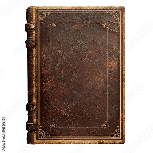 Vintage leather-bound book with ornate cover and embossed details, perfect for historical or literary themes. photo