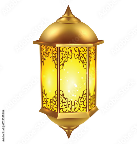 Golden Lamps with Light for Islamic Holidays. Vector illustration.