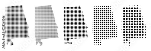 Alabama Map halftone in different sizes