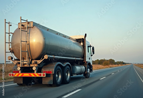 Fuel tanker truck driving on highway