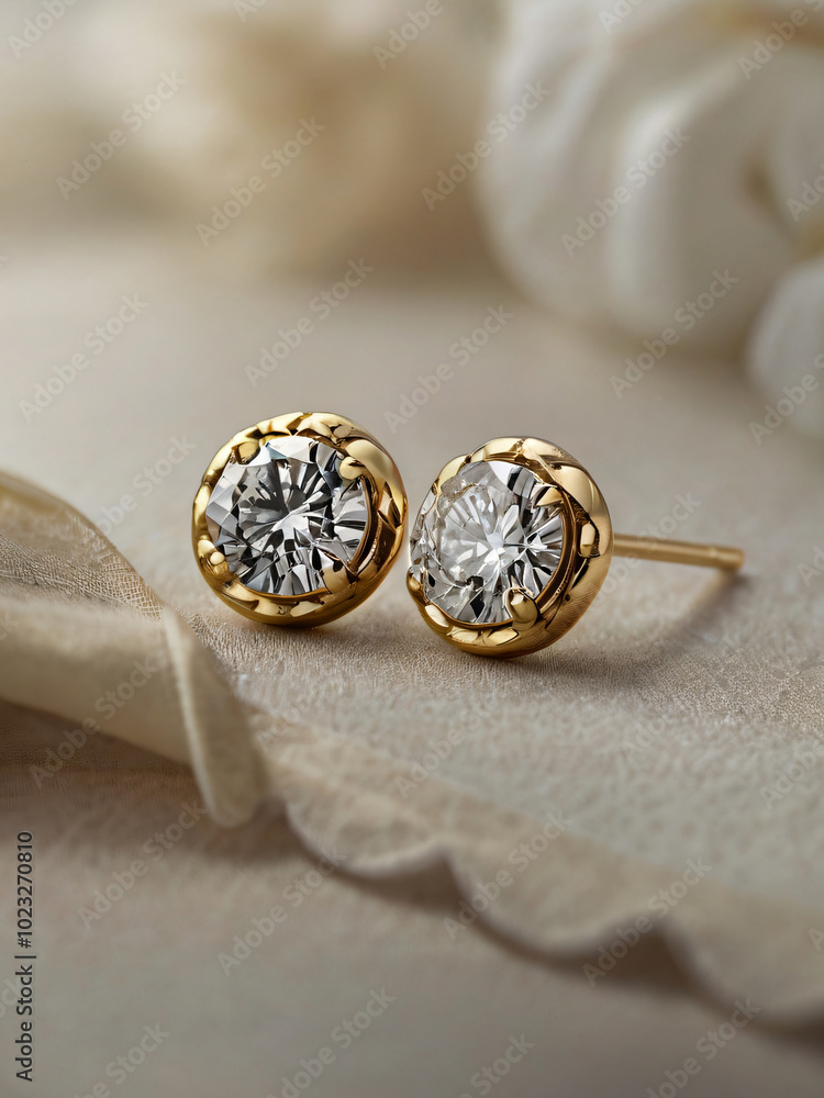a pair of elegant gold earrings adorned with round-cut diamonds. a pair of elegant gold earrings adorned with round-cut diamonds.