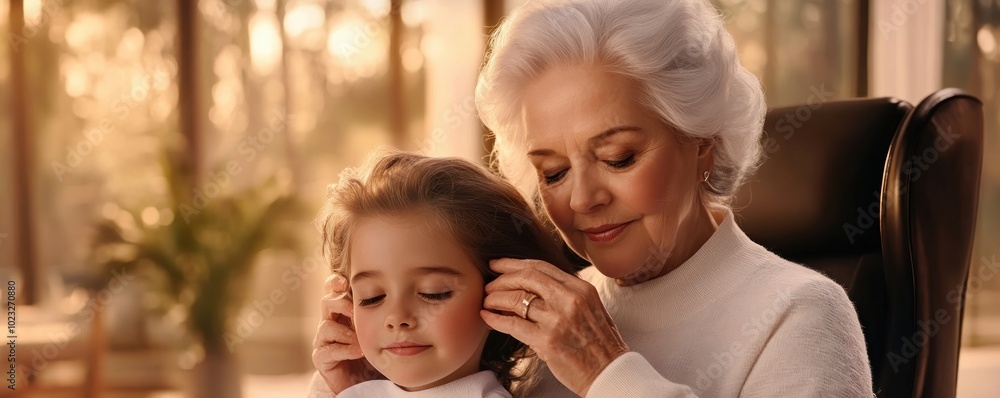 Granddaughter Combing Her Grandmother's Hair with Love and Care, A Moment of Tenderness and Connection Granddaughter Combing Her Grandmother's Hair with Love and Care, A Moment of Tenderness and Connection