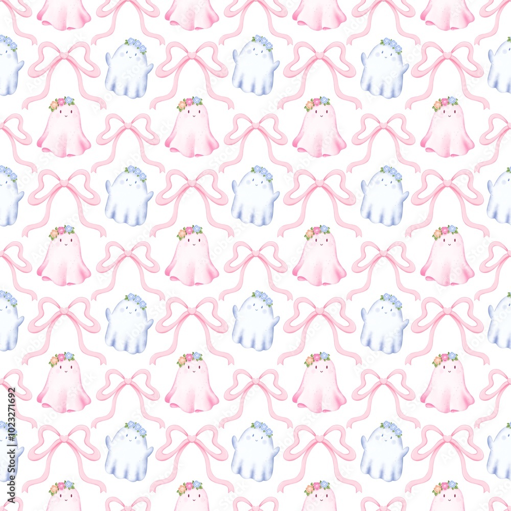 Seamless pattern with watercolor aesthetic halloween ghost.Hand drawn watercolor. For fabric, packaging paper, scrapbooking. Seamless pattern with watercolor aesthetic halloween ghost.Hand drawn watercolor. For fabric, packaging paper, scrapbooking.