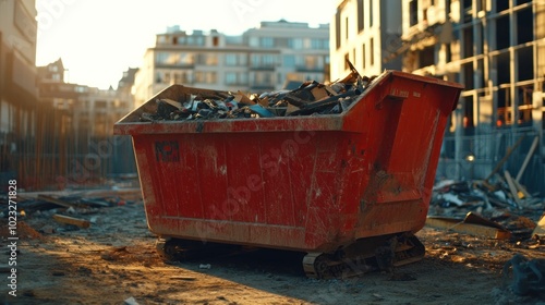 Construction Site with Red Dumpster