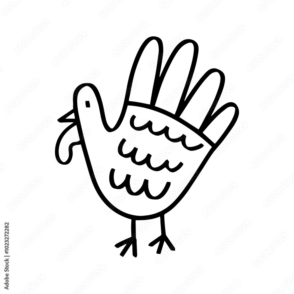 Obraz premium Happy Thanksgiving Day drawing of child hand turkey. Vector line illustration