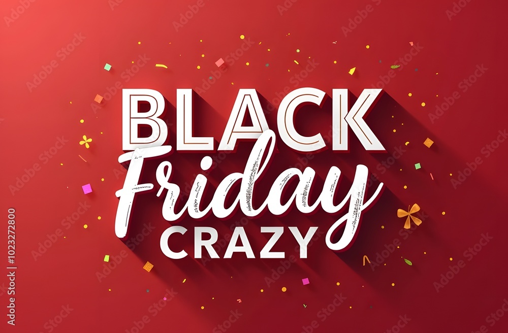 A festive atmosphere is created by colorful confetti around the bold text announcing Black Friday crazy discounts, attracting shoppers during the holiday season A festive atmosphere is created by colorful confetti around the bold text announcing Black Friday crazy discounts, attracting shoppers during the holiday season