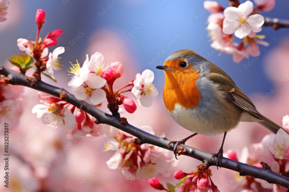 Nature flower robin bird. Nature flower robin bird.