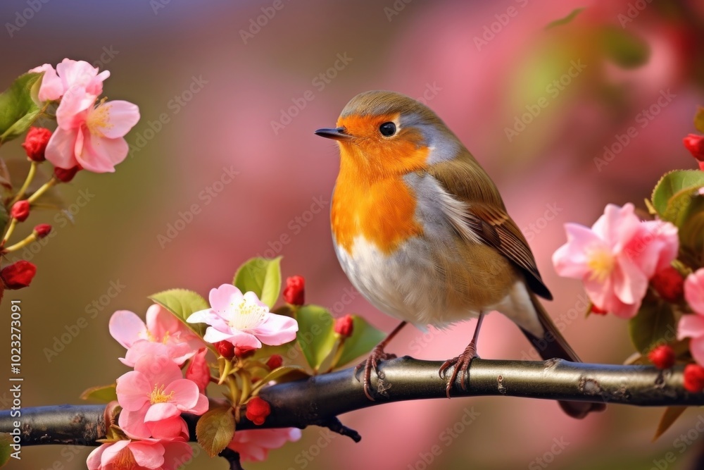 Nature flower robin bird. Nature flower robin bird.