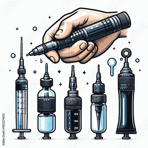 Handpiece Lubricator set vector illustration
