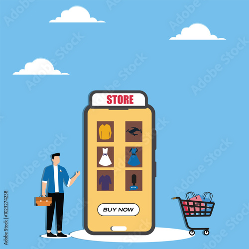 Businessman showing purchase on mobile