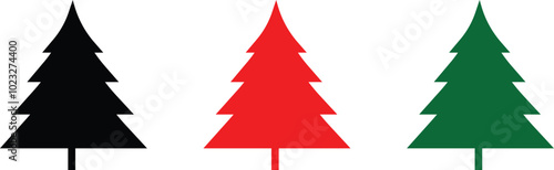  Collection of Christmas trees. Christmas tree illustrations. Vector. Christmas Tree Line Icons. Black Christmas trees on isolated white background.