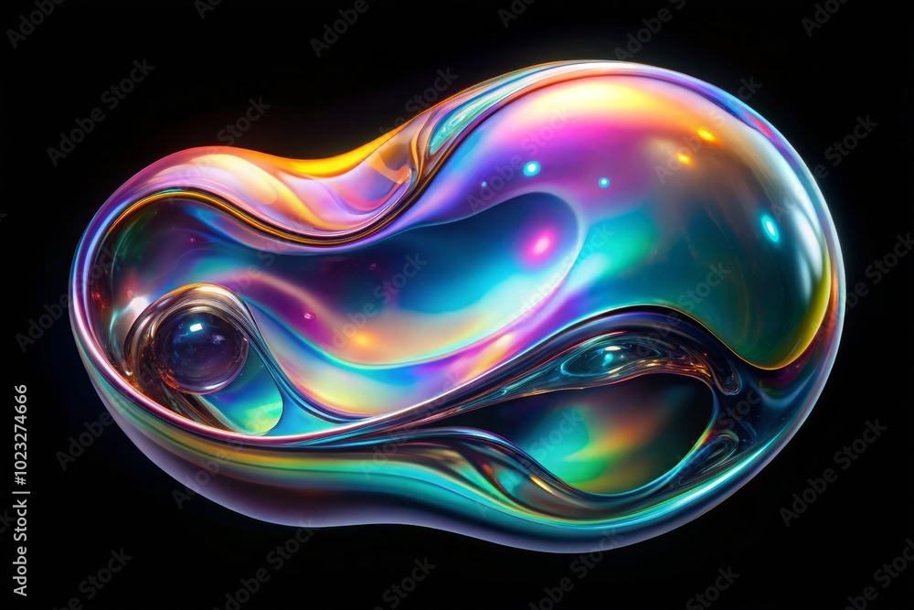 Bold holographic liquid blob shape isolated. iridescent wavy melted ...