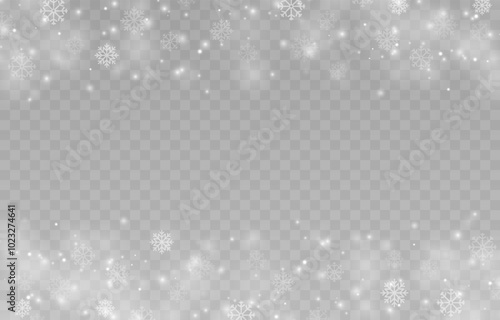 Vector flying snow. Flying snowflakes on an isolated transparent background. Winter or Christmas background. Snow or snowflakes png.
