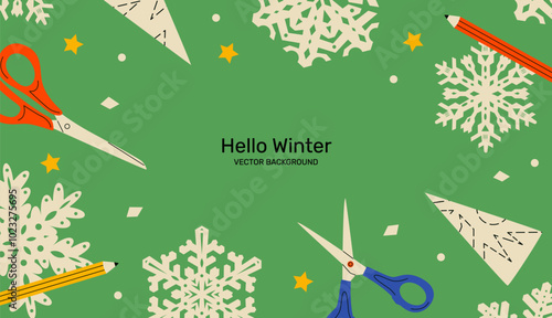 Winter background with paper snowflakes