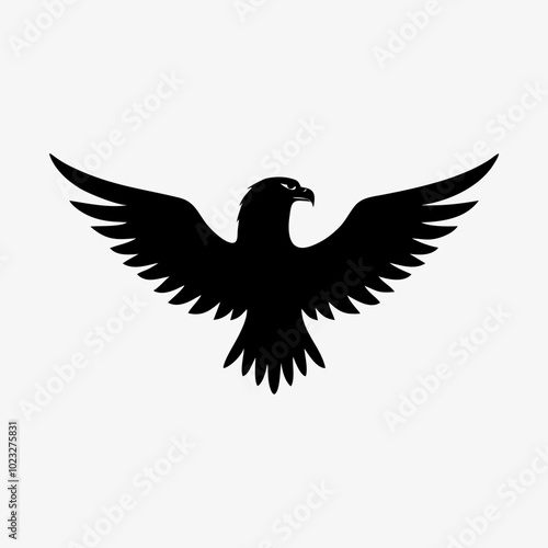 A clean, monochrome eagle logo in black