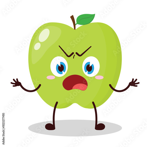 cute why expression of green apple cartoon character