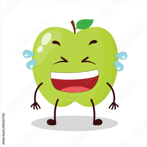cute laugh out loud expression of green apple cartoon character