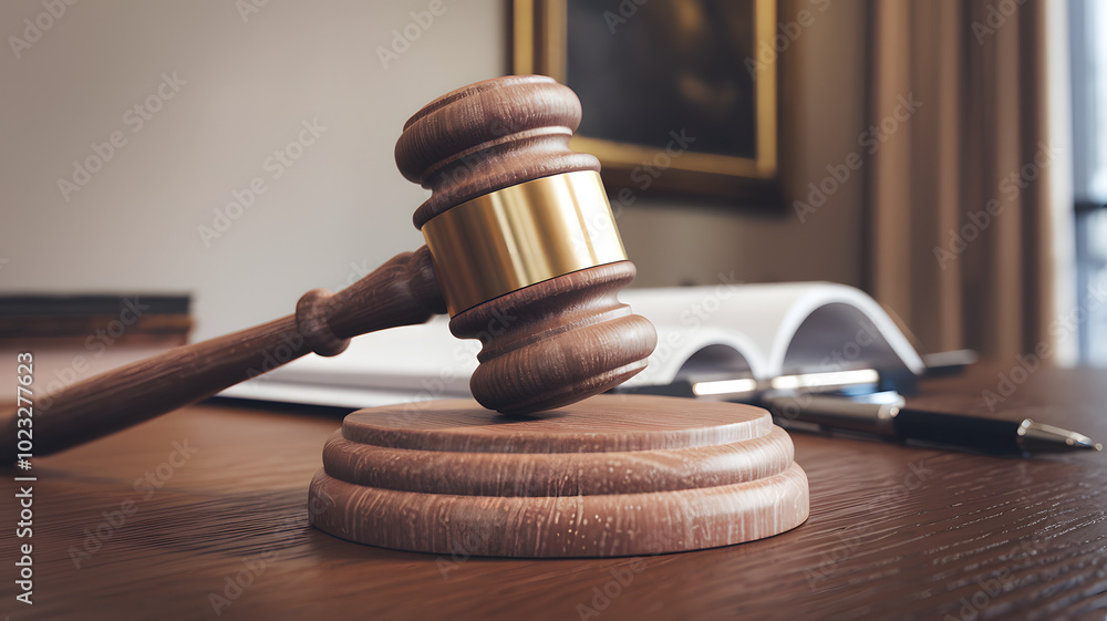 Close-up of a gavel on a wooden desk, symbolizing authority and importance of election rules, with copy space for text or design. Close-up of a gavel on a wooden desk, symbolizing authority and importance of election rules, with copy space for text or design.