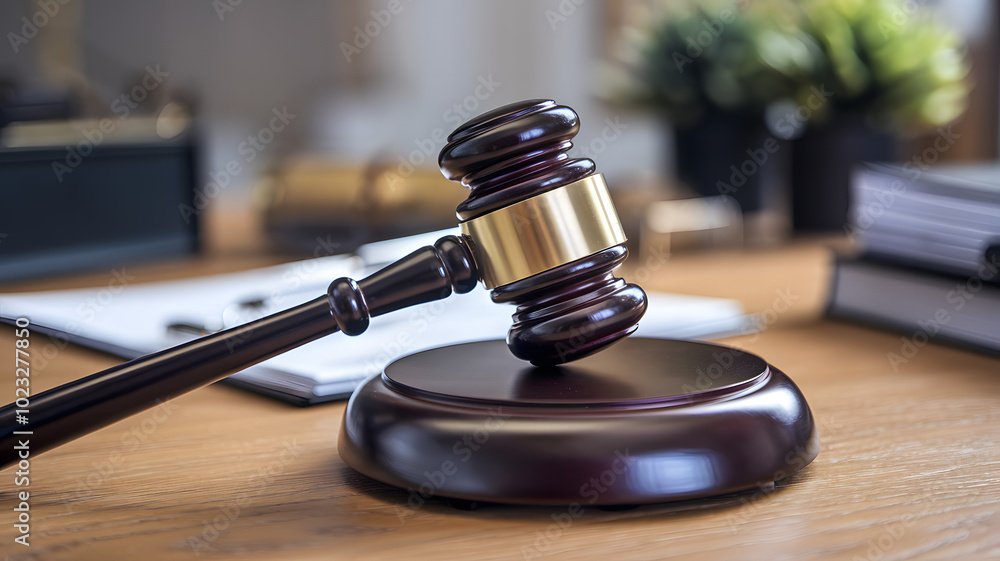 Close-up of a gavel on a wooden desk, symbolizing authority and importance of election rules, with copy space for text or design. Close-up of a gavel on a wooden desk, symbolizing authority and importance of election rules, with copy space for text or design.