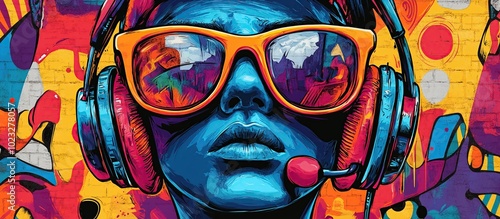 Colorful Portrait of a Person Wearing Headphones and Sunglasses