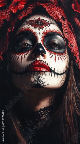 portrait of woman with day of the dead makeup. ai generated