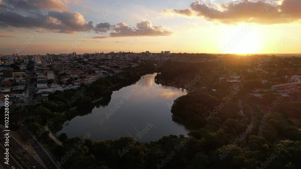 Taquaral Lagoon in Campinas, aerial view of the Portugal park, São Paulo, Brazil Taquaral Lagoon in Campinas, aerial view of the Portugal park, São Paulo, Brazil