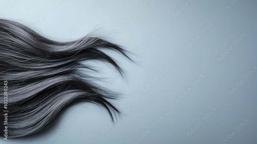 Flowing Black Hair on Blue Background Flowing Black Hair on Blue Background