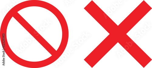 Stop and cross icon set. forbidden, delete. on white background. icons warning of entry. Vector
