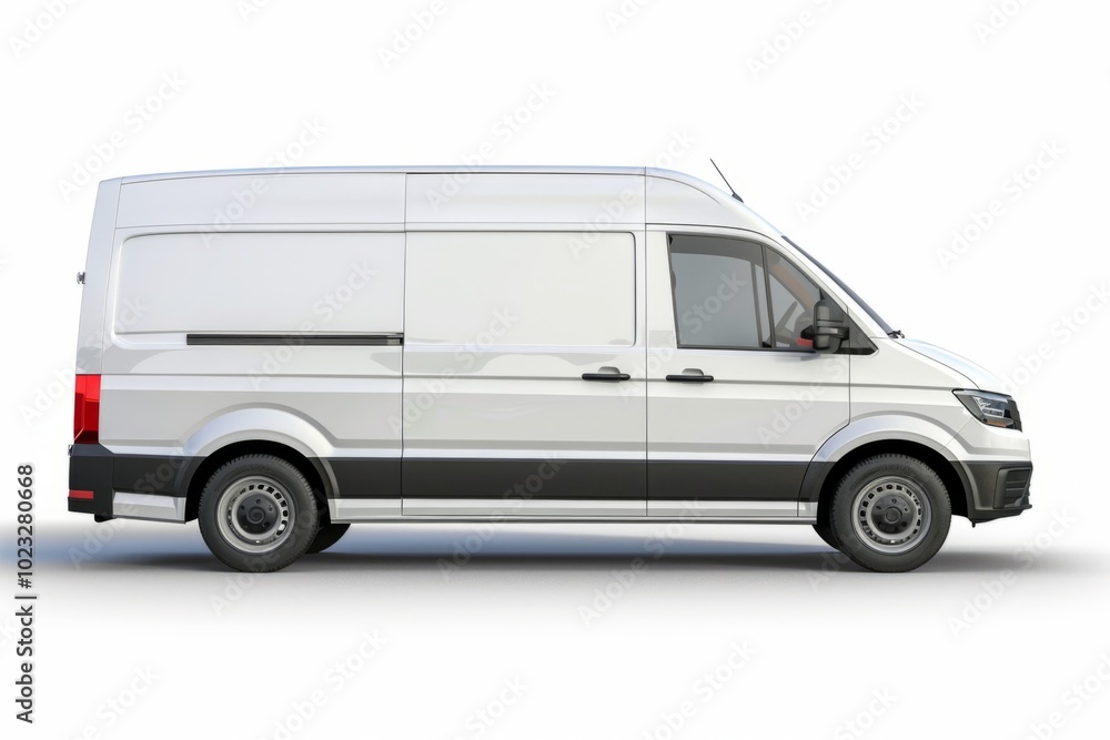 A white delivery van parked in a roadside location during daylight, showcasing its sleek design and spacious cargo area A white delivery van parked in a roadside location during daylight, showcasing its sleek design and spacious cargo area