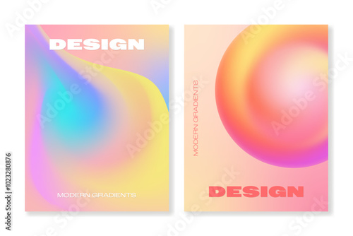 Set of 2 universal cover templates with colorful gradient shapes. For brochures, catalogs, booklets, magazines, branding, social media and other projects. Vector, printable, just add your text.